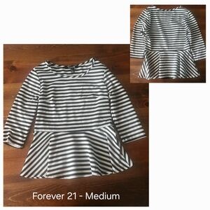 Forever 21 Black and White Striped Peplum Blouse